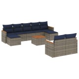Cumpara ieftin Set canapele de gradina cu 10 piese si perne, gri, poliratan