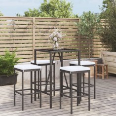vidaXL Set mobilier bar de gradina cu perne, 5 piese, negru, poliratan foto
