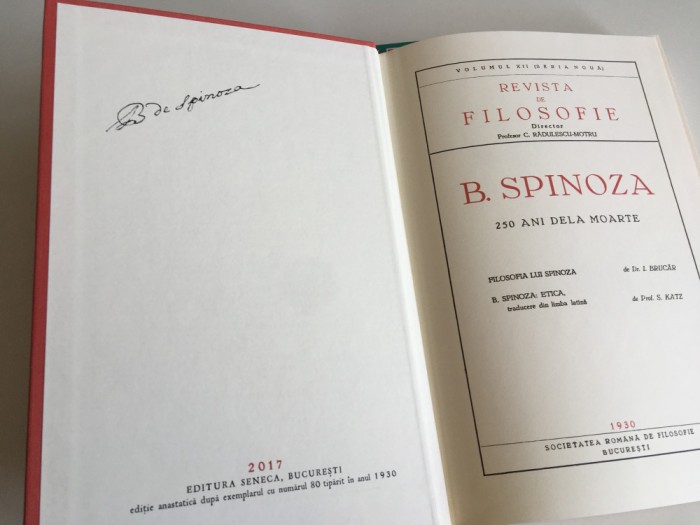B. SPINOZA 250 ANI DE LA MOARTE- DUPA EXEMPLARUL ANIVERSAR REV.DE FILOSOFIE 1930