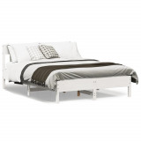 VidaXL Cadru de pat cu tăblie, alb, 135x190 cm, lemn masiv de pin