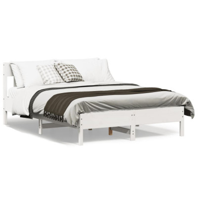 vidaXL Cadru de pat cu tăblie, alb, 120x200 cm, lemn masiv de pin foto