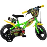 Cumpara ieftin Bicicleta Copii Dino Bikes 12" Testoasele Ninja, Cadru Otel, Frana Mana, Roti Ajutatoare Detasabile, Italia