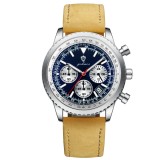 Gohuos, Ceas barbatesc, Quartz, Cronograf, Analog, Data, Piele naturala, Maro Albastru