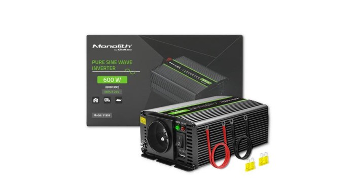 Invertor Qoltec Monolith Pure sinusoidal | 300W | 600W | 24V to 230V