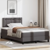Pat cu arcuri vidaXL cu saltea gri mic dublu din piele sintetică, Tablie vidaXL design simplu gri 100 cm din piele sintetică