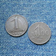 2r - 100 Kronen 1923 + 1 Groschen 1926 Austria / Lot 2 monede