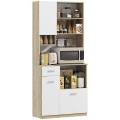 HOMCOM Bufet &Icirc;nalt de Bucătărie cu Sertar, 3 Dulapuri și 4 Compartimente Deschise, 80x35x180 cm, Alb | Aosom Romania