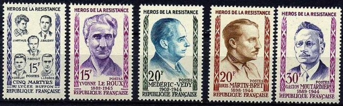 C4598 - Franta 1959 - Eroi ai Rezistentei 5v. neuzat,perfecta stare