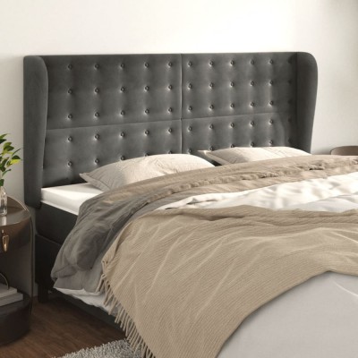 vidaXL Tăblie de pat cu aripioare gri &amp;icirc;nchis 163x23x118/128 cm catifea 3118445 foto