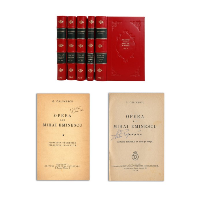 G. Călinescu, Opera lui M. Eminescu, cu dedicația olografă a autorului către Zaharia Stancu, 5 volume