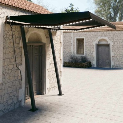 Copertină retractabilă manual cu LED, antracit, 3x2,5 m foto