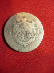 Moneda 2 lei 1881 ,argint , Carol I ,cal.mediocra foto