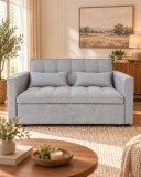 Canapea extensibila 2 locuri 140x77x90 cm Tapitata Stofa Gri Deschis Model One (cod AF25085-16)