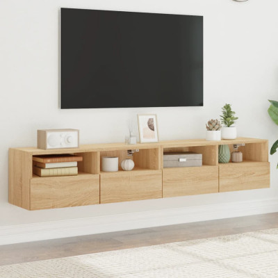 vidaXL Comode TV de perete, 2 buc., stejar sonoma, 80x30x30 cm, lemn foto