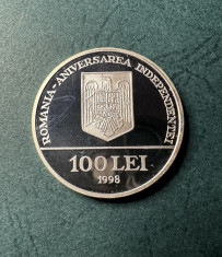 100 Lei 1998 Proof Aniversarea Independentei Argint foto