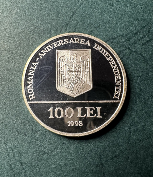 100 Lei 1998 Proof Aniversarea Independentei Argint