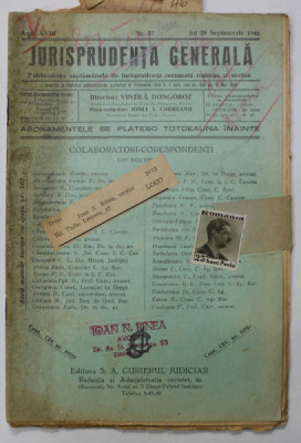 JURISPRUDENTA GENERALA , PUBLICATIUNE SAPTAMANALA DE JURISPRUDENTA REZUMATA ROMANA SI STRAINA , ANUL XVIII , NR. 27 , SEPTEMBRIE E 1940, SUBLINIATA foto