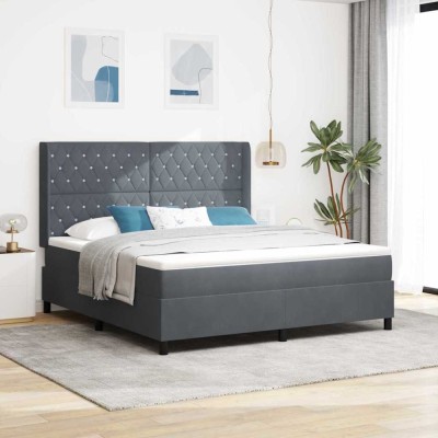 vidaXL Pat cu boxă spring LED și saltea Argyle Gri &amp;icirc;nchis 180 x 200 cm foto