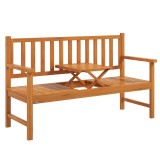 Outsunny Bancă de Grădină pentru 2-3 Persoane din Lemn de Pin, Bancă de Exterior cu Măsuță Rabatabilă și Brațe, pentru Balcon și Terasă, 153x56x91 cm,