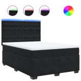Cumpara ieftin Pat box spring cu saltea, negru, 140x200 cm, catifea