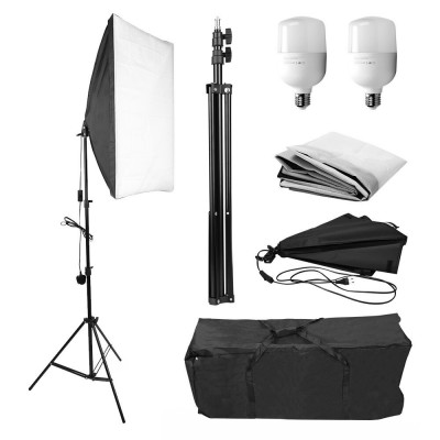 Kit studio foto, Softbox cu suport bec E27, suport luminos, 2 x bec de 25 W, include sac de transport foto