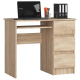 Birou drept A-6 cu 3 sertare si raft pentru tastatura, 90x50x77 cm, stejar sonoma Household NewTrend