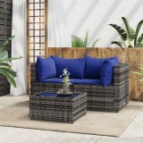 VidaXL Set mobilier de grădină cu perne, 3 piese, gri, poliratan 319843