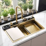 Chiuvetă multifuncțională din oțel 10 &icirc;n 1 REA Alonzo Brush Gold