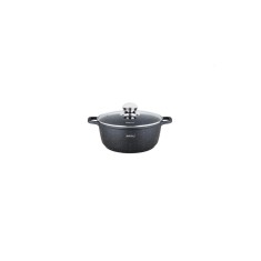 Cratita din aluminiu turnat, cu strat marmorat, cu capac din sticla, 28 cm, 6.5 litri, negru, Kinghoff