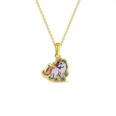Lant cu Pandantiv din Aur 14K pentru Copii &ndash; Unicorn cu email colorat