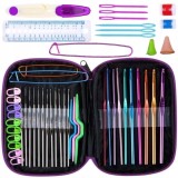 Cumpara ieftin Set de crosetat, 50 piese, crosete ergonomice din aluminiu, accesorii complete, husa depozitare inclusa, multicolor
