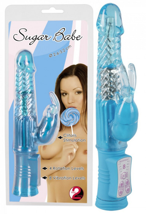 Vibrator Rabbit Sugar Babe, Albastru, 22 cm