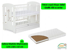 Patut Cu Sertar Klups Safari Giraffe Alb + Saltea 10 MyKids MyDreams foto