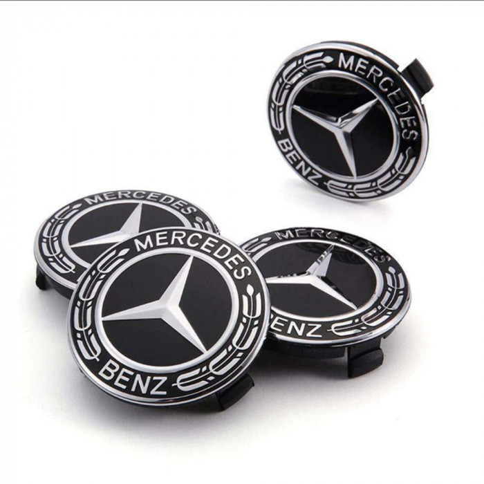 Set 4 Capace centrale pentru jante de aliaj cu logo Mercedes Benz 75mm