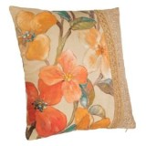 Pernă decorativă florală cu margine de iută, 45x45cm, Bej, CMCLASS