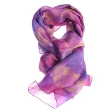 Esarfa matase in degrade violet si roz cu accente galbene