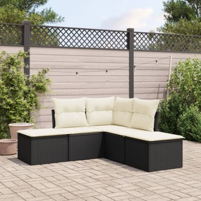 vidaXL Set mobilier de grădină cu perne, 5 piese, negru, poliratan foto