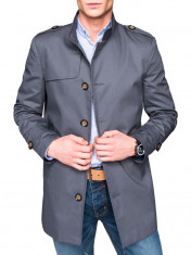 Trench pentru barbati, gri, stil palton, elegant, nasturi, casual, slim fit - C269 foto