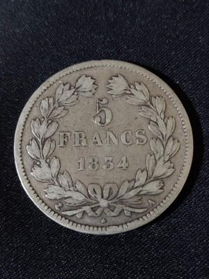 Franța 1834 A - 5 Franci - Monedă de argint foto