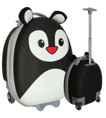 Troler Voiaj Pentru Copii Cu Roti, Model Pinguin 28 x 40 x 21 cm