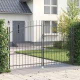 Poarta de grădină cu v&acirc;rf lance, deschidere dublă, gri 175x300 cm pe bază de oțel