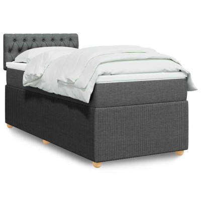 Pat box spring cu saltea, gri &amp;icirc;nchis, 80x200 cm, textil foto