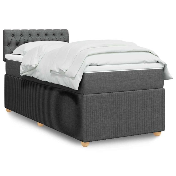 Pat box spring cu saltea, gri &icirc;nchis, 80x200 cm, textil