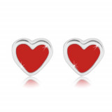 Cercei din argint 925 - inimă simetrică cu smalț de culoare roșie