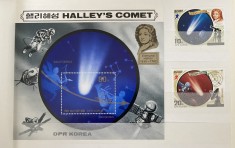 PC80 - Coreea de Nord 1985 Spatiu/ Cometa Halley , serie + colita MNH, 2v + 1v