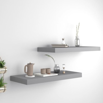 vidaXL Rafturi de perete suspendate, 2 buc., gri, 60x23,5x3,8 cm, MDF 323854 foto