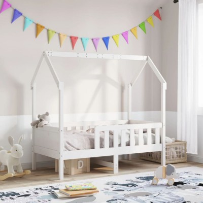 Cadru pat tip casă pentru copii alb 70x140 cm lemn masiv de pin foto