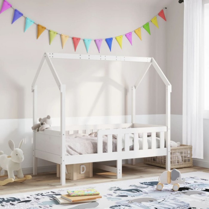Cadru pat tip casă pentru copii alb 70x140 cm lemn masiv de pin
