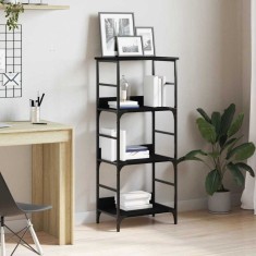 Bibliotecă, stejar negru, 50x33x117,5 cm, lemn prelucrat &amp; oțel