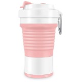 Pahar pliabil din silicon flippy, pentru calatorii, camping, 750 ml, pai inclus, 11.6 x 19.3 cm, roz